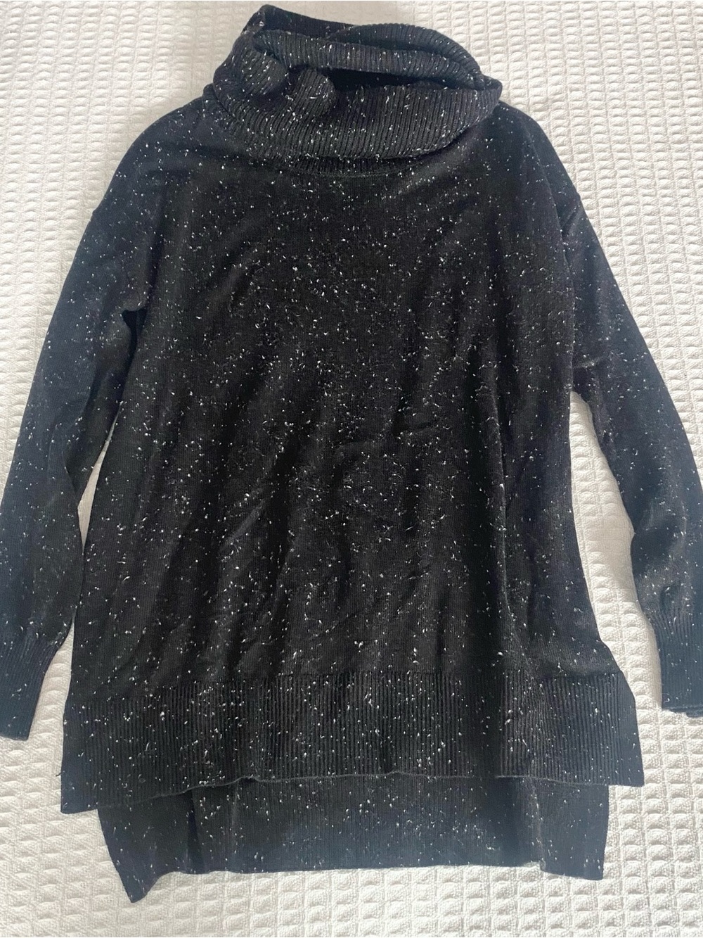 LOFT Black Speckled Cowl Neck Sweater
